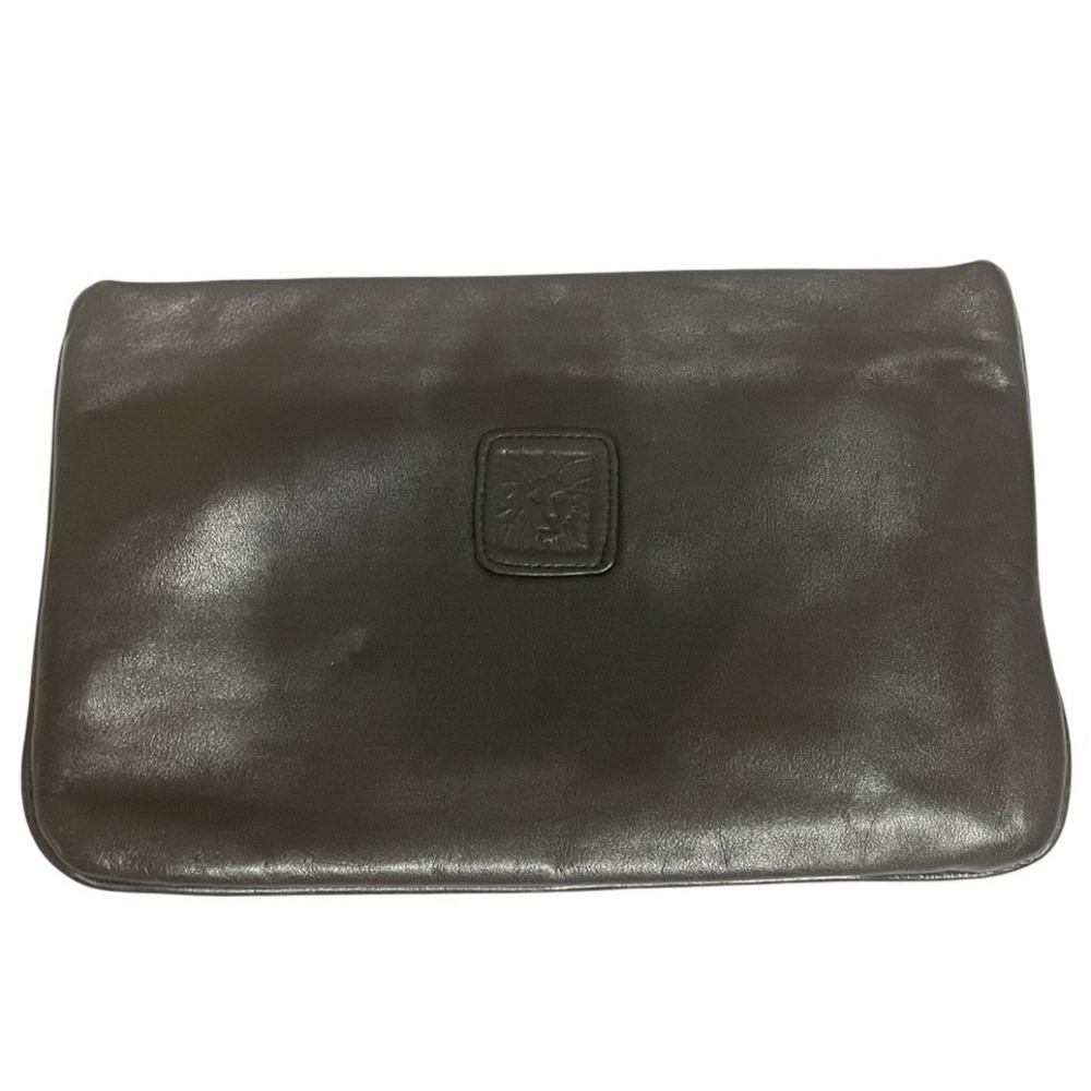 VTG Anne Klein Leather Clutch Bag Dark Brown Envelope Style Evening Bag